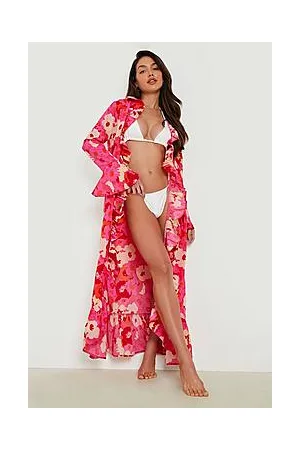 Boohoo Floral Ruffle Detail Maxi Beach Kimono