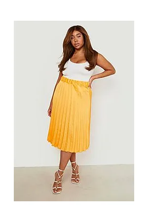 Boohoo Plus Pleated Satin Midi Skirt