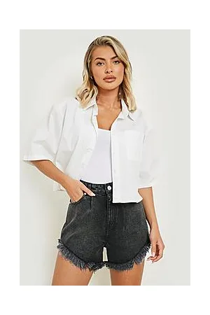 Boohoo Frayed Curved Hem Denim Shorts