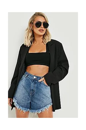 Boohoo Frayed Curved Hem Denim Shorts
