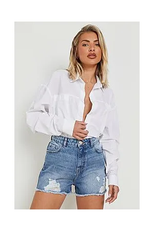Boohoo Shred Hem Denim Shorts