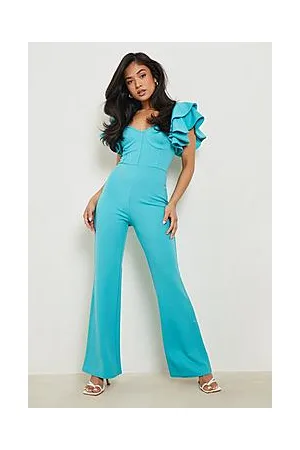Boohoo Petite Corset Puff Sleeve Tie Back Jumpsuit