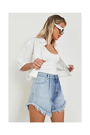 Boohoo Frayed Curved Hem Denim Shorts