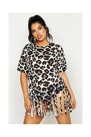 Boohoo Plus Leopard Tassel Beach Dress