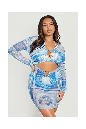 Boohoo Plus Scarf Print O-ring Beach Dress