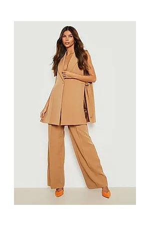 Boohoo Pintuck Wide Leg Relaxed Fit Tailored Trouser