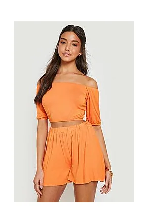 Boohoo Jersey Bardot Crop & Flippy Shorts