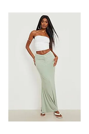Boohoo Slinky Dip Waist Ruched Maxi Skirt