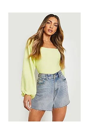 Boohoo Square Neck Volume Sleeve Crinkle Bodysuit