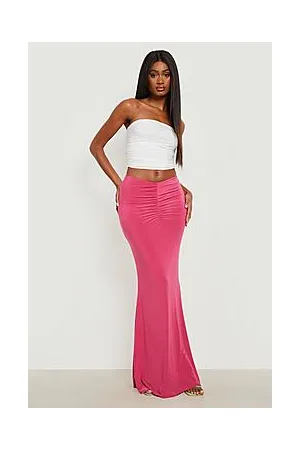 Boohoo Slinky Dip Waist Ruched Maxi Skirt
