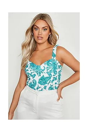 Boohoo Plus Paisley Tie Strap Peplum Corset Top