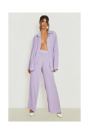 Boohoo Crinkle Relaxed Fit Wide Leg Trousers
