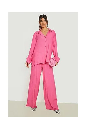 Boohoo Crinkle Relaxed Fit Wide Leg Trousers