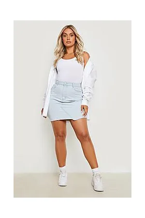 Boohoo Plus Washed Dipped Hem Denim Skirt