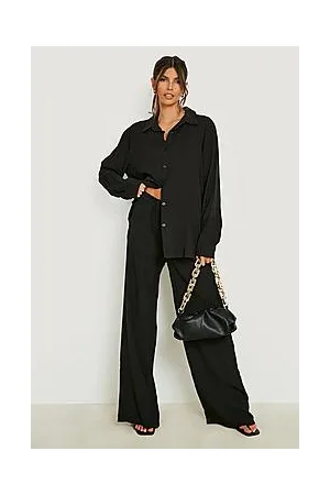 Boohoo Crinkle Relaxed Fit Wide Leg Trousers