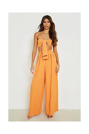 Boohoo Textured Knot Bralette & Wide Leg Trousers