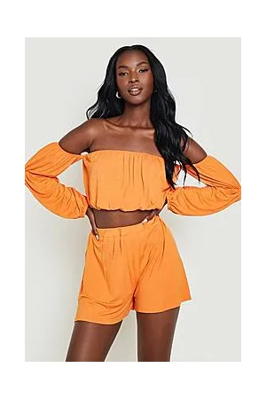 Boohoo Jersey Bardot Crop & Flippy Shorts
