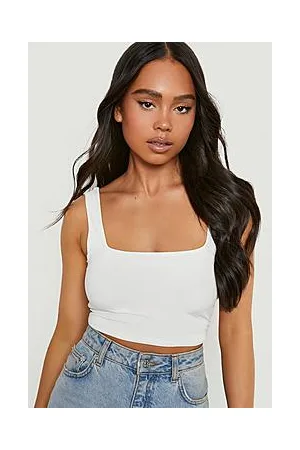 Boohoo Petite Double Slinky Square Neck Crop Top