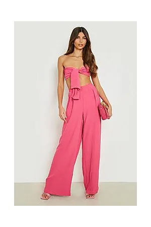 Boohoo Textured Knot Bralette & Wide Leg Trousers