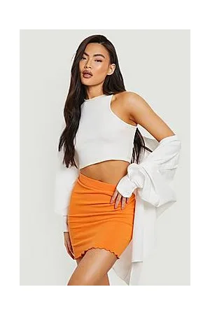 Boohoo Lettuce Hem Cotton Rib Mini Skirt