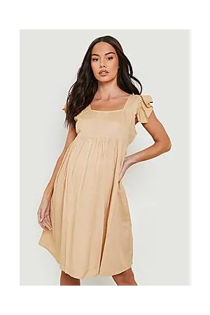 Boohoo Maternity Linen Frill Sleeve Smock Dress