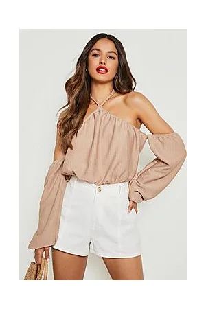 Boohoo Halter Cold Shoulder Crinkle Bodysuit