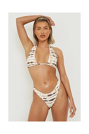 Boohoo Tie Dye Rib Halterneck Triangle Bikini Top