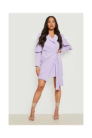 Boohoo Petite Puff Sleeve Tie Side Wrap Blazer Dress