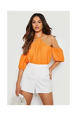 Boohoo Halter Cold Shoulder Crinkle Bodysuit