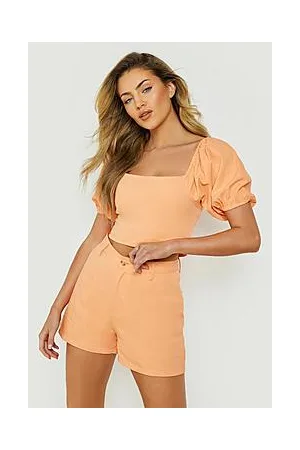 Boohoo Pleat Front High Waist Denim Shorts