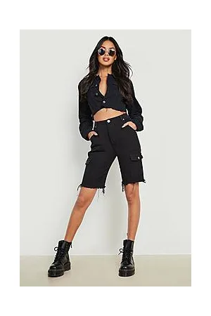 Boohoo Cargo Raw Hem Denim Shorts