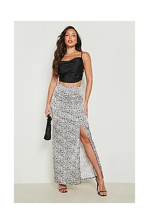 Boohoo Tall Leopard Print Satin Split Leg Maxi Skirt