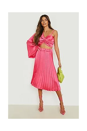 Boohoo Satin Pleated Midi Skirt