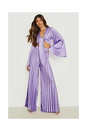 Boohoo Satin Pleated Wide Leg Trousers