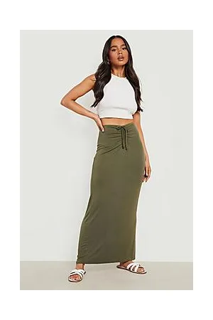 Boohoo Petite Ruched Tie Front Maxi Skirt