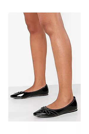 Boohoo Bow Detail Gold Trim Ballet Flats
