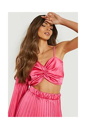 Boohoo Satin Knot Front One Shoulder Crop