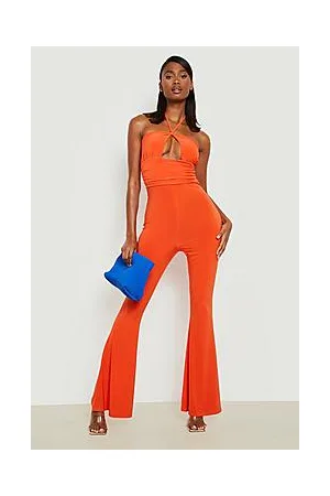 Boohoo Halter Neck Flare Leg Slinky Jumpsuit
