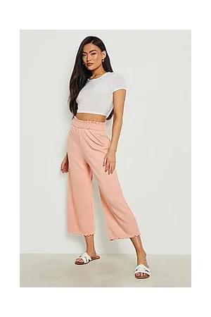Boohoo Shirred Waist Ribbed Culotte Trouser