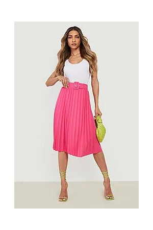 Boohoo Self Fabric Belted Pleat Midi Skirt