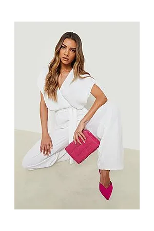 Boohoo Plisse Belted Jumpsuit