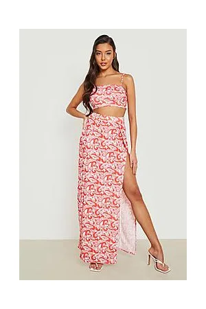 Boohoo Abstract Print Crop & Thigh Split Maxi