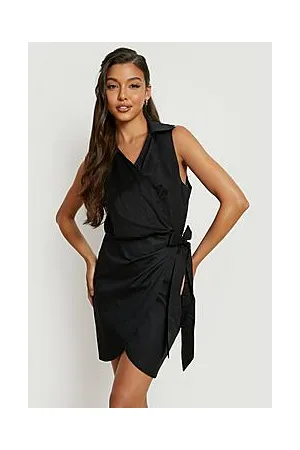 Boohoo Cotton Sleeveless Belted Shirt Dress