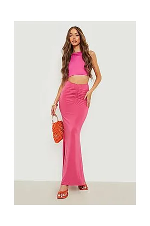 Boohoo Slinky Dip Waist Ruched Maxi Skirt