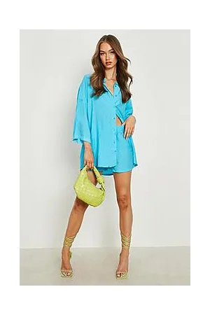Boohoo Textured Crinkle Oversized Shirt & Shorts Set