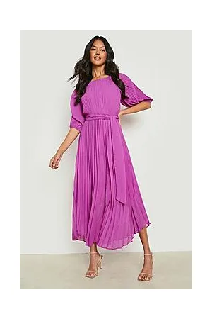 Boohoo Pleated Puff Sleeve Midi Dress