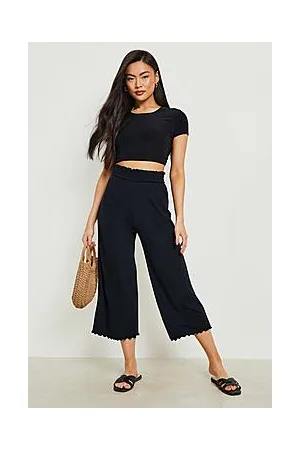 Boohoo Shirred Waist Ribbed Culotte Trouser
