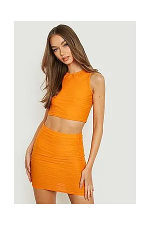 Boohoo Pleated Jersey Racer Crop & Mini Skirt