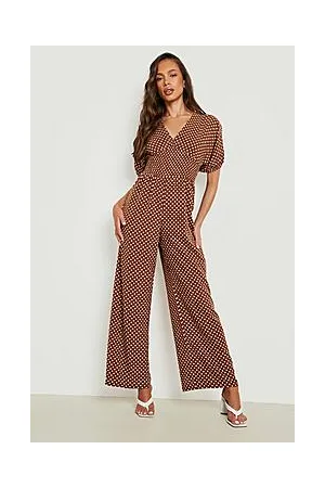 Boohoo Polka Dot Volume Sleeve Wide Leg Jumpsuit