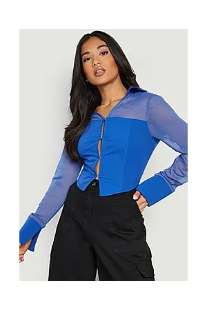 Boohoo Petite Mesh Hook And Eye Fitted Corset Shirt